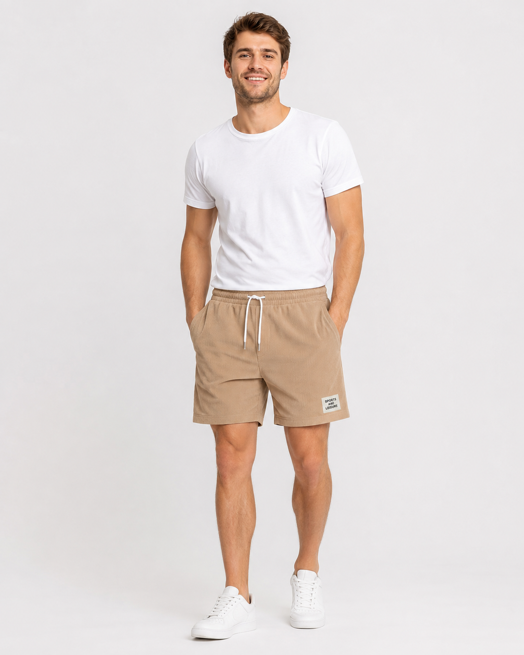 Moderne Herren Sommer Shorts, kurze Hose mit Kordelzug und Taschen.