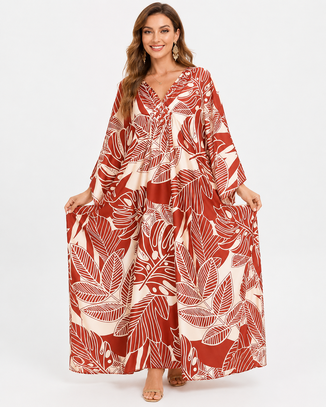 Luftiges Damen Strand Kaftan Maxikleid für den Sommer. Fließend, elegant & leicht. Ideal für Urlaub & Freizeit.