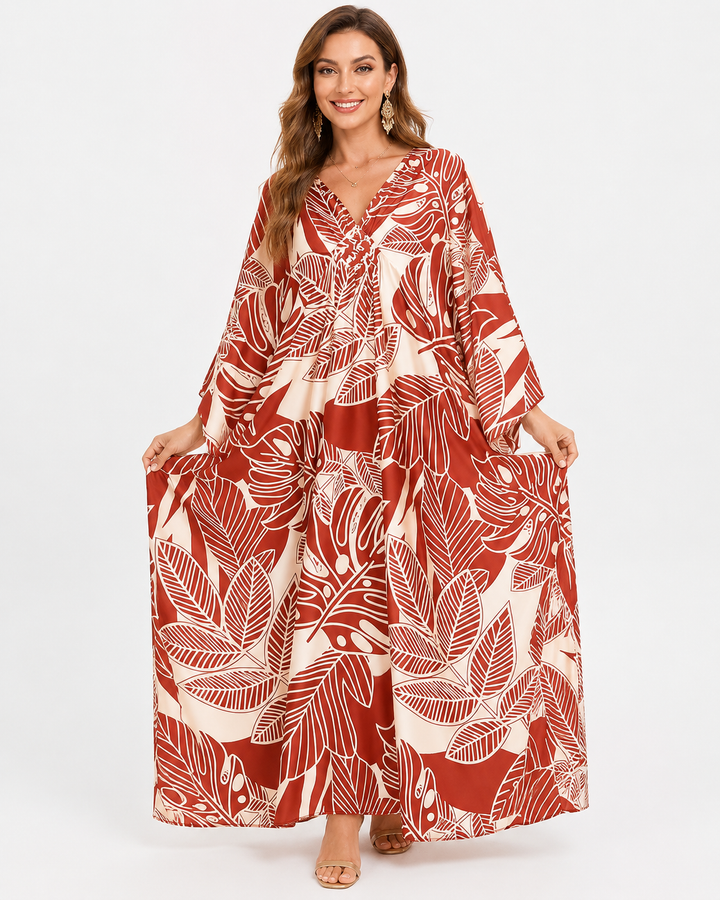 Luftiges Damen Strand Kaftan Maxikleid für den Sommer. Fließend, elegant & leicht. Ideal für Urlaub & Freizeit.