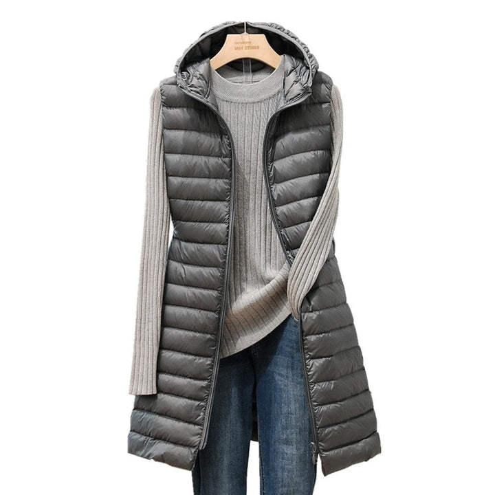 Elegante lange Damen Weste "Rianne" für Freizeit oder Stadt. Warmer Bodywarmer als Übergangsjacke.