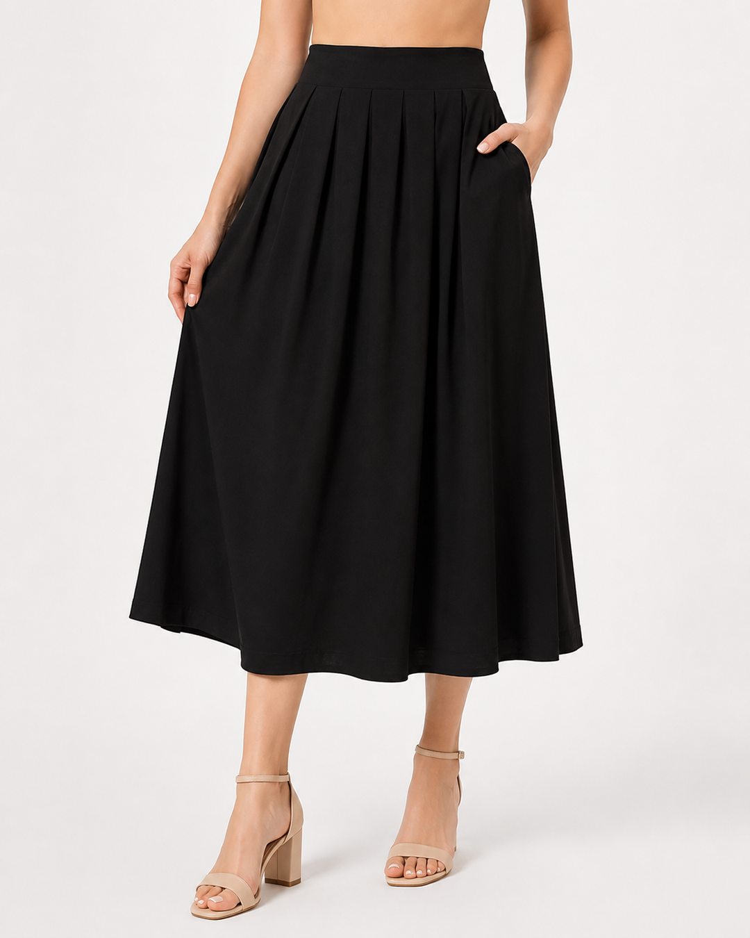 Eleganter Frauen Midi-Rock für Sommer und Frühling, mit bequemem Gummizug und luftig-leichtem Design.