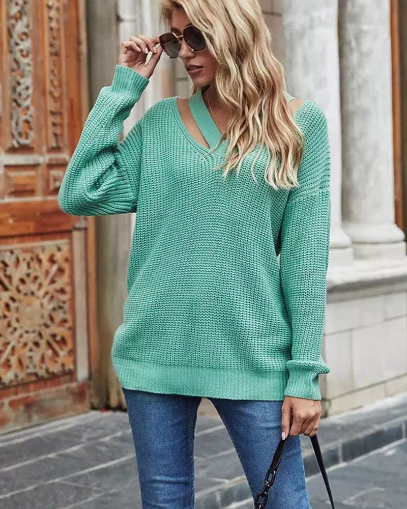 Eleganter & bequemer Damen V-Ausschnitt Longpullover. Ideales Kleidungsstück für jeden Tag.