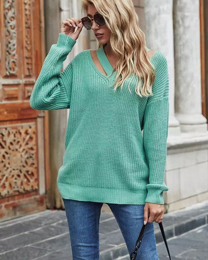 Eleganter & bequemer Damen V-Ausschnitt Longpullover. Ideales Kleidungsstück für jeden Tag.