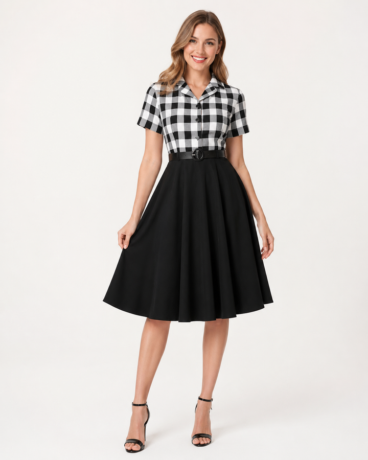 Festliches Vintage Rockabilly Kleid für Damen, zweifarbiges 50er-Jahre Retro-Kleid, ideal für Sommerpartys.