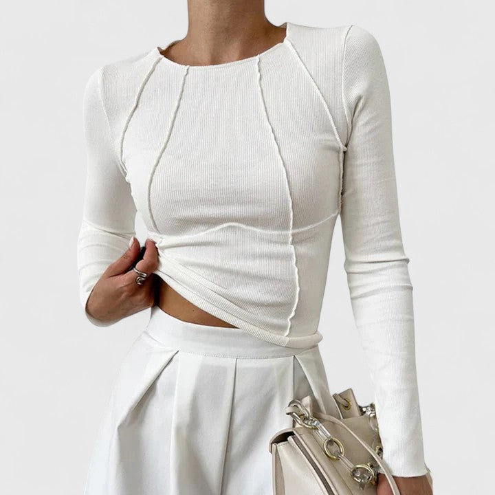 Vielseitiges Damen Oberteil, figurbetontes Langarmshirt, ideal für elegante und legere Looks.