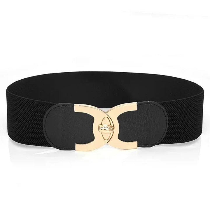 Schwarzer, eleganter Damengürtel; breites Taillen-Accessoire im Pariser Stil für schicke Outfits.