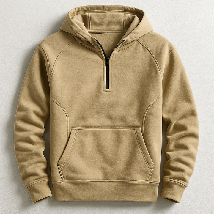 Herren Hoodie Regular Fit, sandfarben, mit Rippbündchen für vielseitigen Komfort in Freizeit und Alltag.