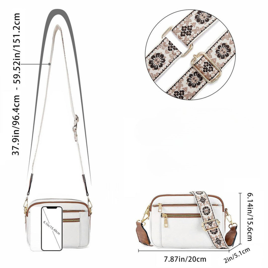 Vielseitige Damen Schultertasche aus Kunstleder; tragbar als Handtasche oder Crossbody mit Blumenriemen.