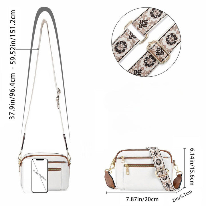 Vielseitige Damen Schultertasche aus Kunstleder; tragbar als Handtasche oder Crossbody mit Blumenriemen.