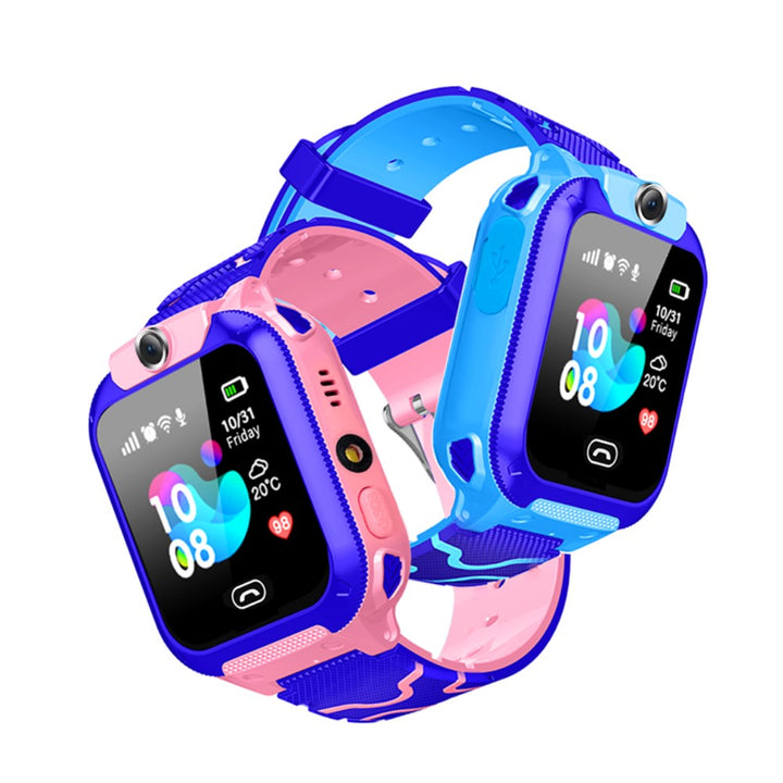 Bunte Kinder Smartwatch mit integrierter Kamera, perfekt für spielerische Fotos und Videos unterwegs.