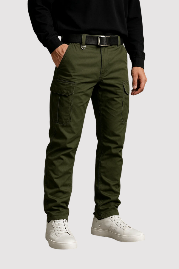 Vielseitige schwarze Herren Cargohose für Arbeit, Outdoor & Freizeit; bequeme, strapazierfähige Herrenhose.