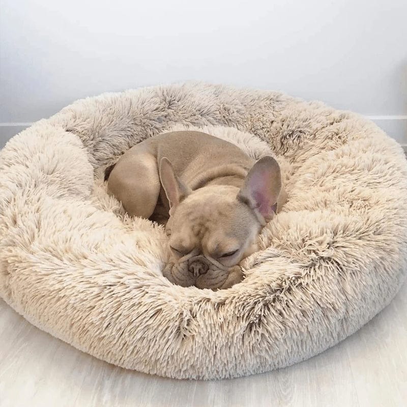 Weiches, rundes Haustierbett, Anti-Stress-Design, perfekt für Hunde und Katzen, die Geborgenheit suchen.