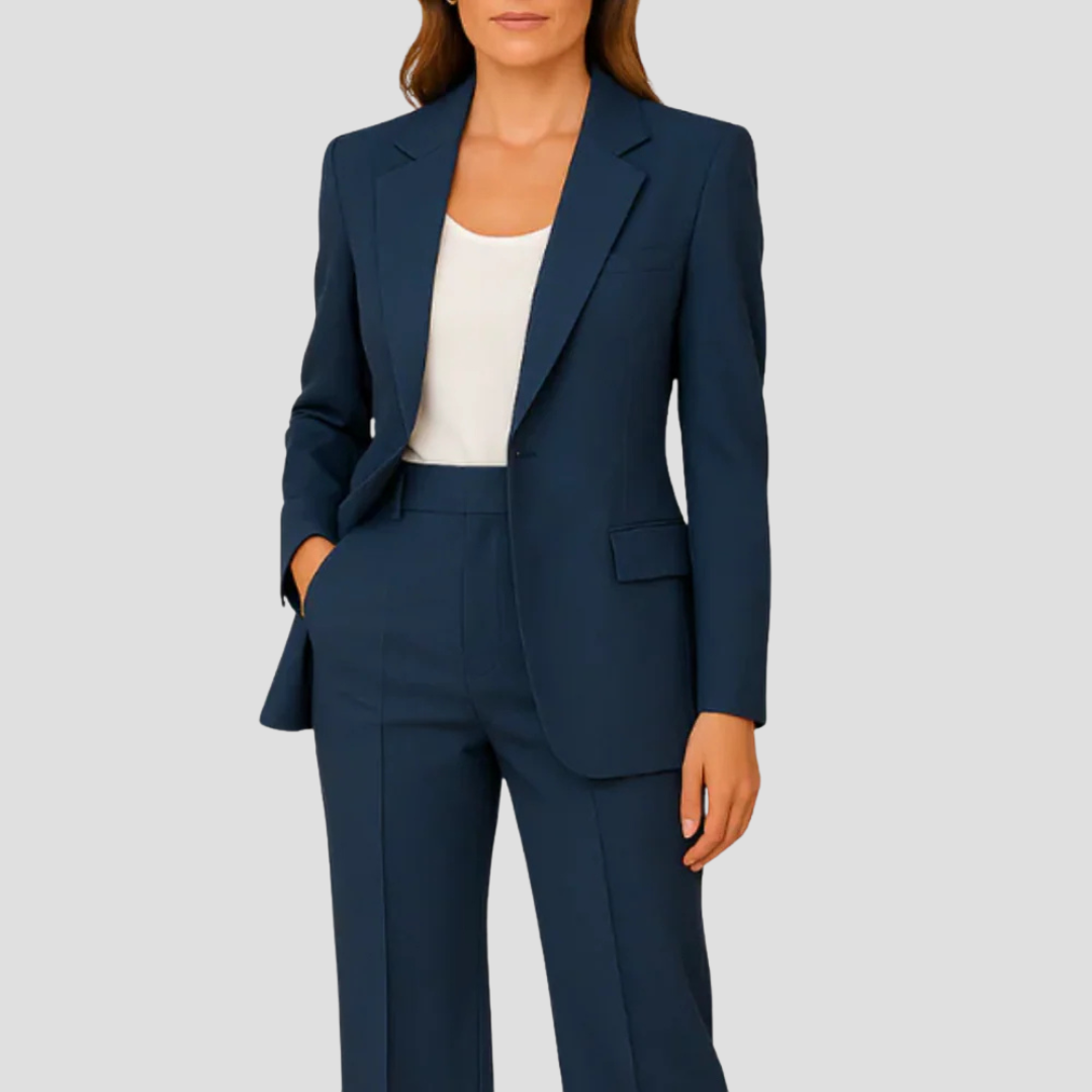 Schwarzes Damen Anzug-Set: Eleganter Blazer & Hose für Business und festliche Anlässe. Zeitlose Bürokleidung.