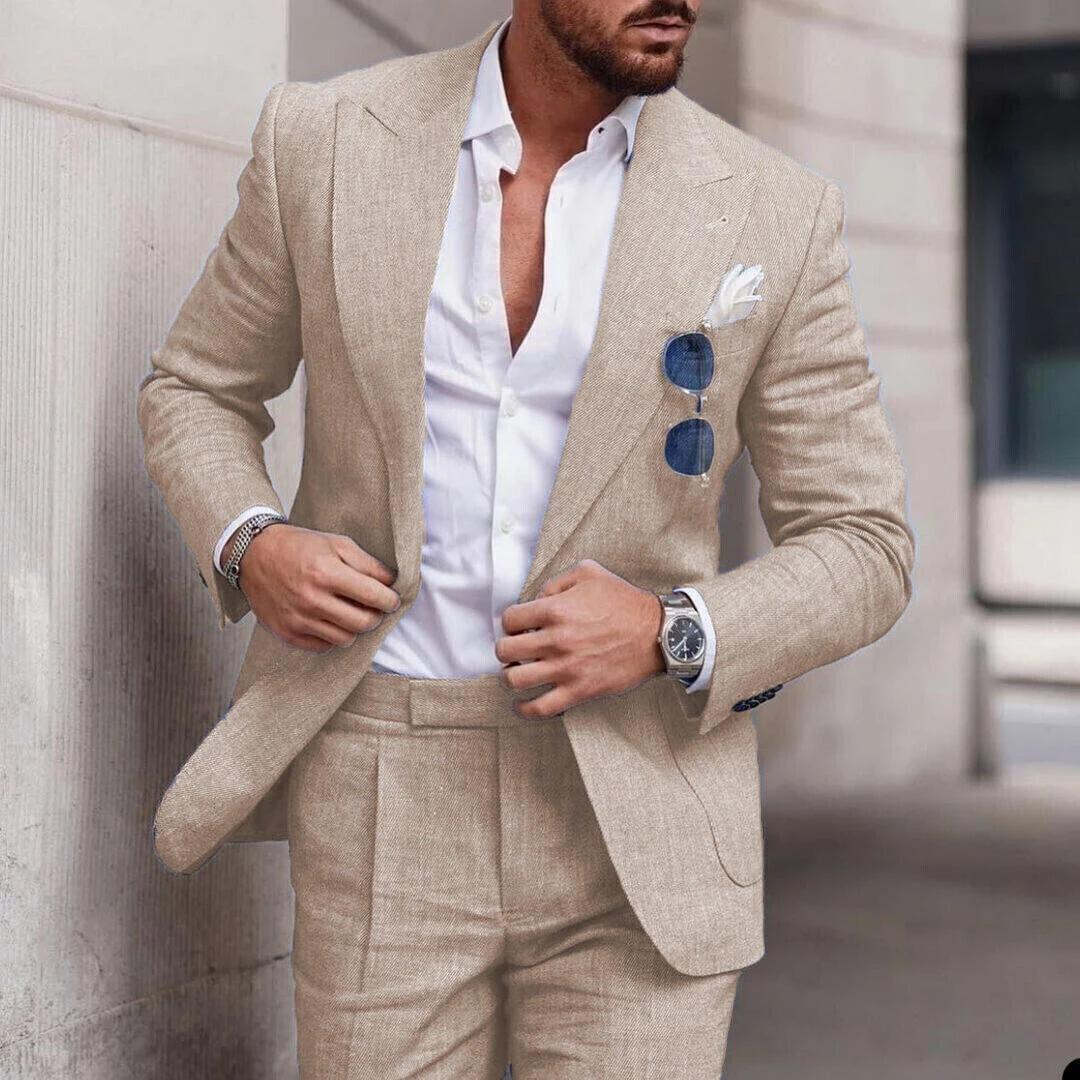 Trendiger Leinen-Zweiteiler Caden für Herren. Perfekt als leichter Sommeranzug oder Business Casual Outfit.