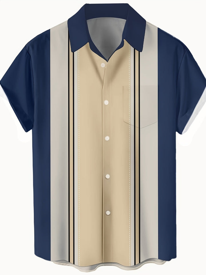 Herren Retrohemd im 50er Jahre Vintage-Look, kurzärmelig mit markanten Streifen. Für Freizeit & Stil.