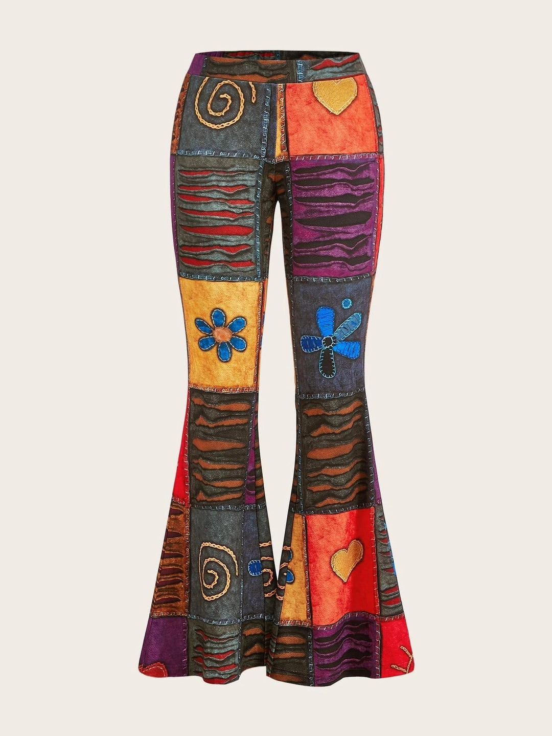 Elegante Damen Bootcut-Hose mit auffälligem abstraktem Muster. Mittelhoher Bund, ideal für Freizeit.