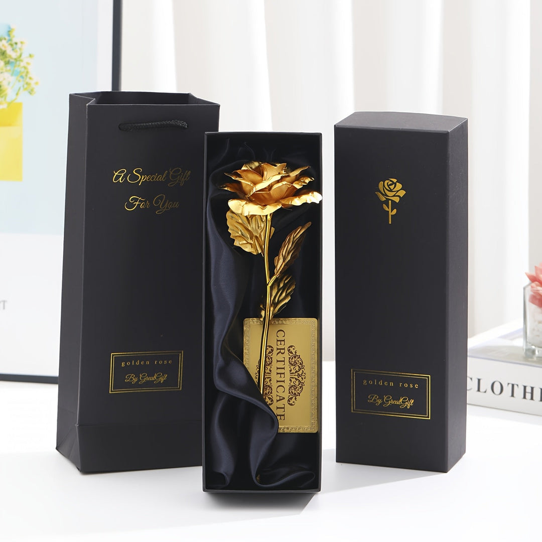 Hochwertige ewige Kunstrose im eleganten schwarzen Luxus-Geschenkset, perfekt für Frauen.