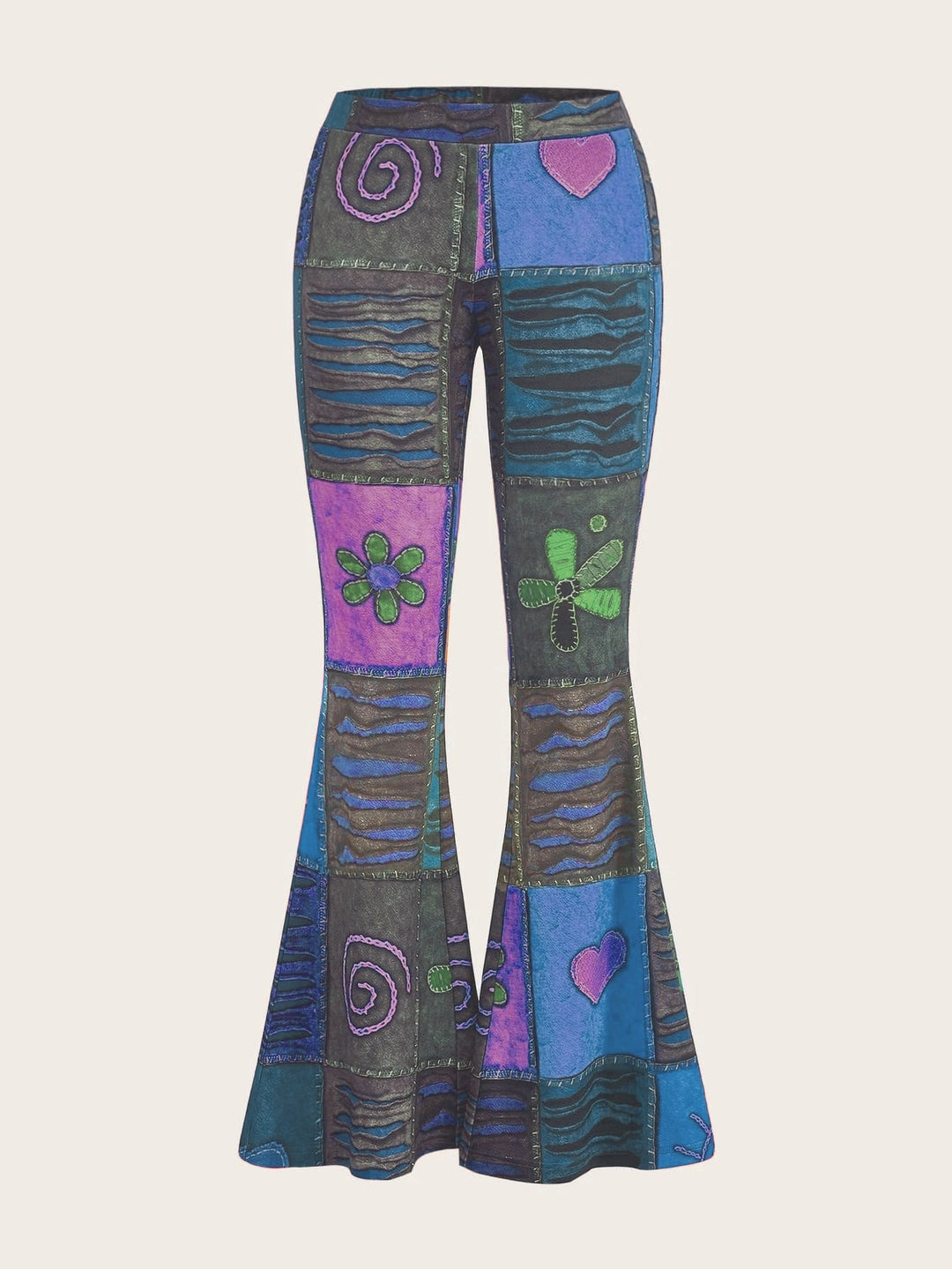 Frühlingshafte Damen Hose im Bootcut-Stil mit abstraktem Muster. Mittelhoher Bund für hohen Tragekomfort.