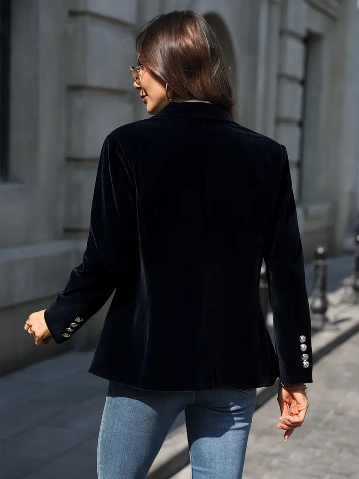 Eleganter Damen Ein-Knopf-Blazer, ideal für Büro, Freizeit und festliche Anlässe, in Blau.