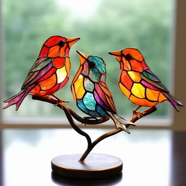 Einzigartige bunte Acryl Deko-Vögel in Glasoptik; modernes Kunstobjekt und stilvolle Geschenkidee für Zuhause.