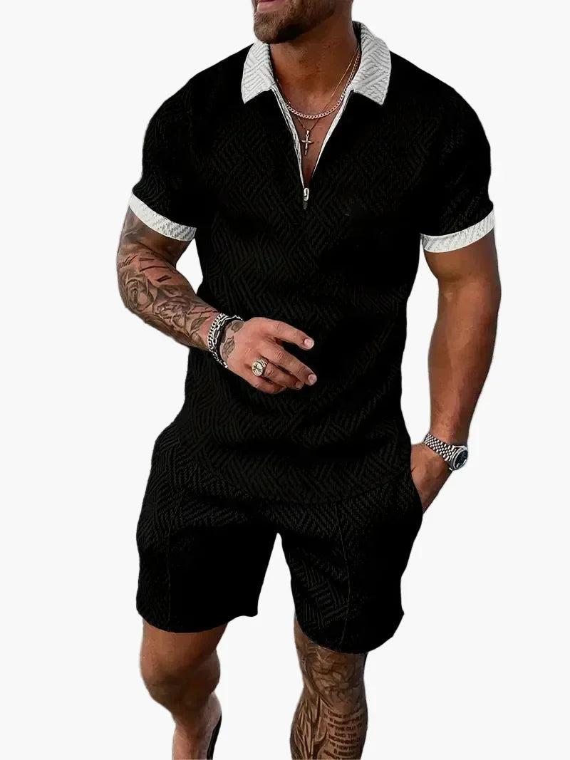 Modernes Herren Poloshirt & Shorts Set, ideal für lässige Sommer-Freizeit und Urlaub.