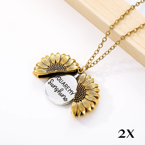Hochwertige Edelstahl-Halskette mit Sonnenblumen-Medaillon. Herzliches Geschenk für Damen.