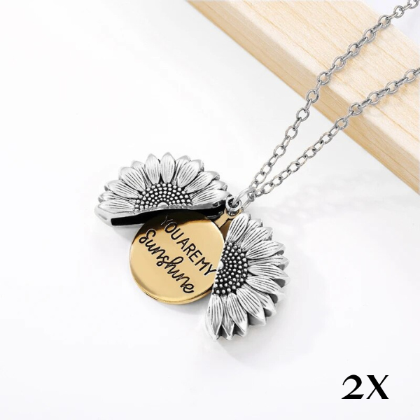 Damen-Schmuck-Halskette mit Sonnenblumen-Symbol. Medaillon in Gold oder Silber. Ideales Geschenk.