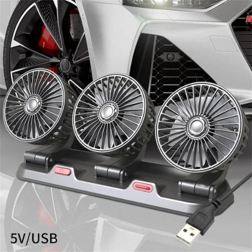 Flexibler 3-Kopf Lüfter mit 360° Drehung. USB/12V/24V Anschluss für optimale Luftzirkulation im Kfz.