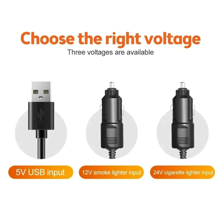Vielseitiger 3-Kopf Lüfter mit 360° Verstellbarkeit. USB/12V/24V für Auto, LKW oder Büro für frische Luft.