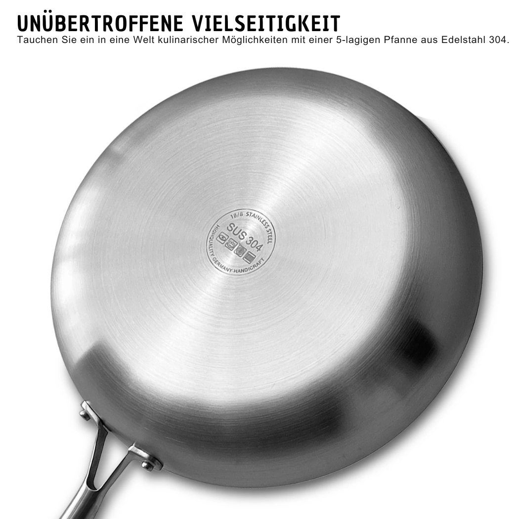 Effizient kochen mit diesem induktionsgeeigneten 3-teiligen Edelstahl-Pfannen Set. PFAS-frei & langlebig für die Küche.