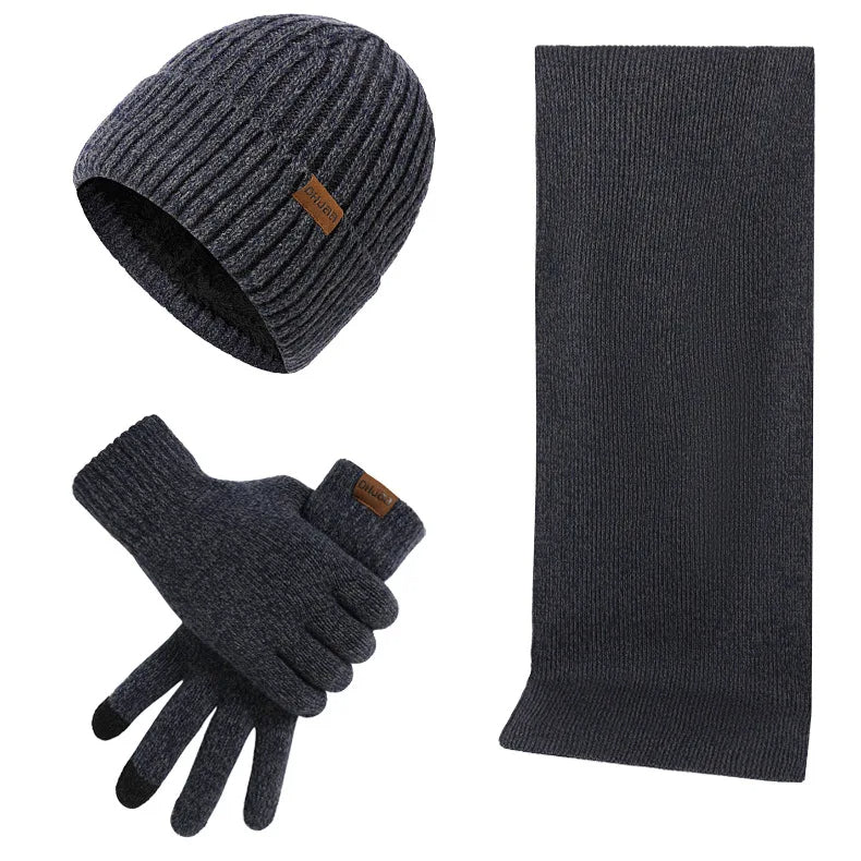 Stilvolles, lässiges Winterset für Männer: Mütze, Schal & Handschuhe. Ideal für Outdoor-Aktivitäten.