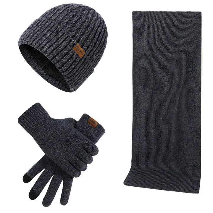 Stilvolles, lässiges Winterset für Männer: Mütze, Schal & Handschuhe. Ideal für Outdoor-Aktivitäten.
