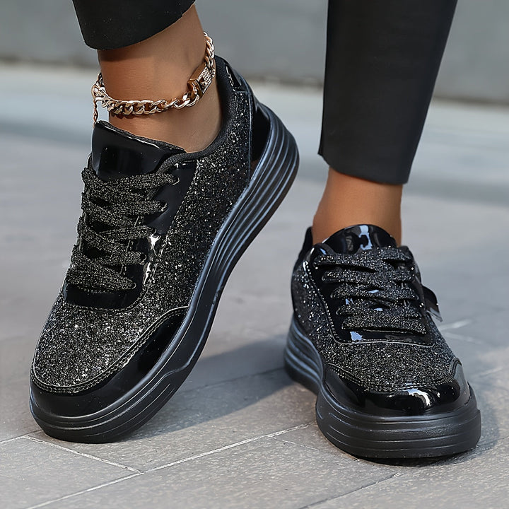 Glitzernde Damen Sneaker mit Plateau, ideal als Party Schuhe oder für den Sommer. Bequeme Damenschuhe.