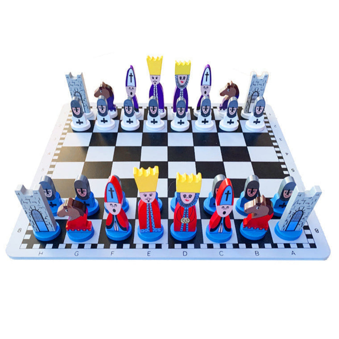 Holz Schachspiel für Kinder, Lernspiel zur spielerischen Förderung von Strategie & Logik. Ideales Familienspiel.