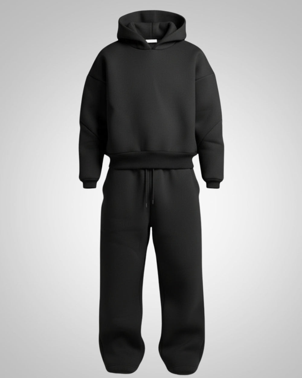 Herren Oversized Hoodie Trainingsanzug Set in Schwarz, moderner Look, ideal für Freizeit und Sport.