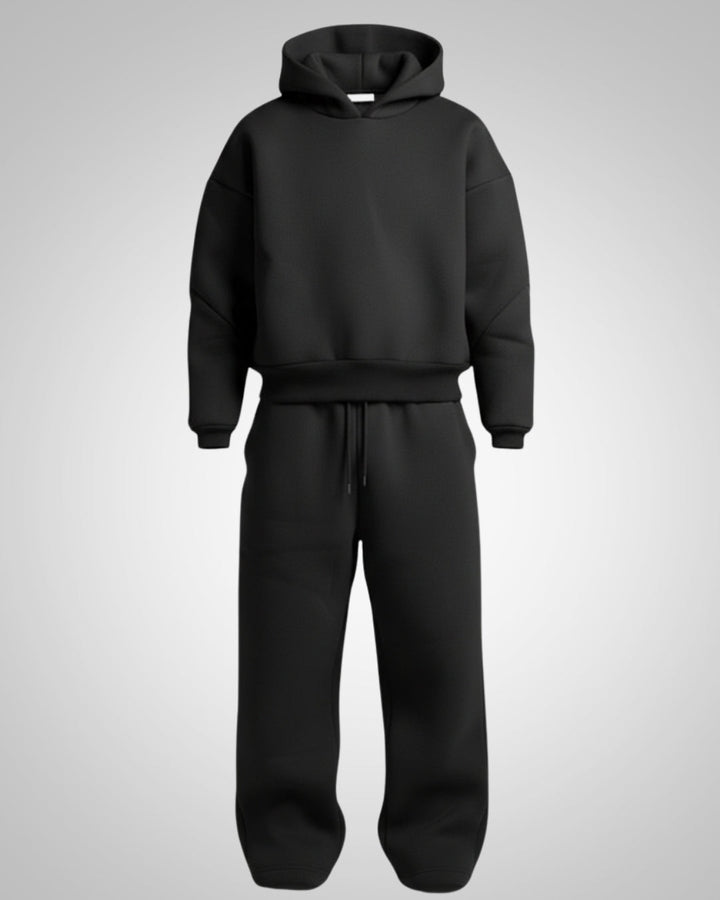 Herren Oversized Hoodie Trainingsanzug Set in Schwarz, moderner Look, ideal für Freizeit und Sport.