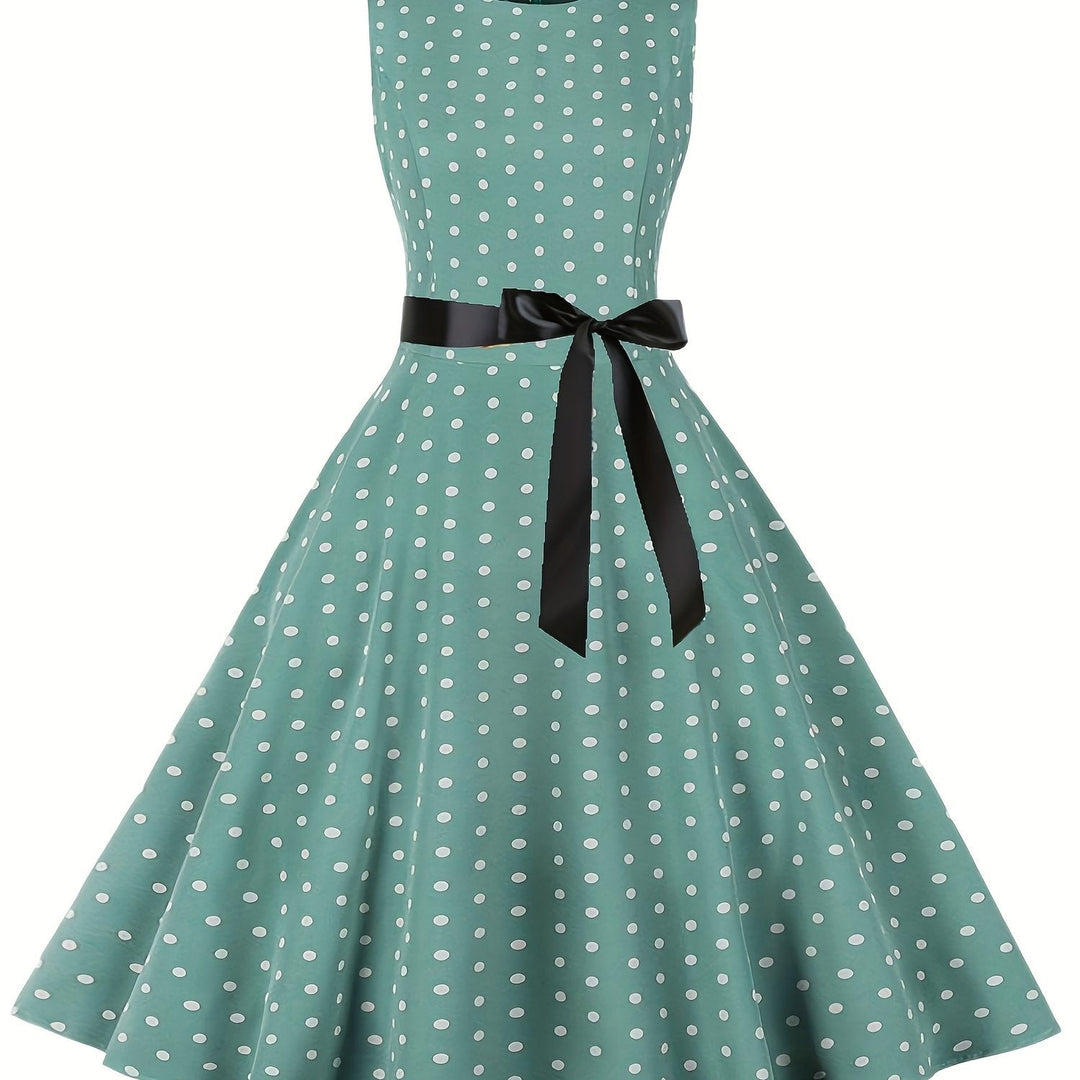Klassisches Vintage Rockabilly Kleid für Damen mit Polka Dots, A-Linie, ideal für festliche Anlässe.
