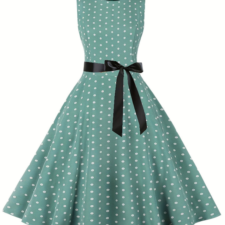 Klassisches Vintage Rockabilly Kleid für Damen mit Polka Dots, A-Linie, ideal für festliche Anlässe.