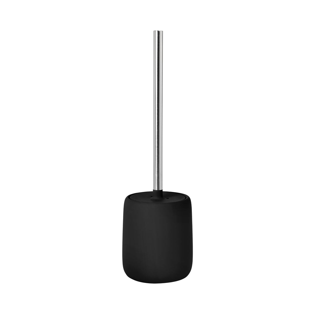 Hygienische Toilettenbürste, matt schwarz, mit diskretem Halter für jedes moderne Badezimmer.