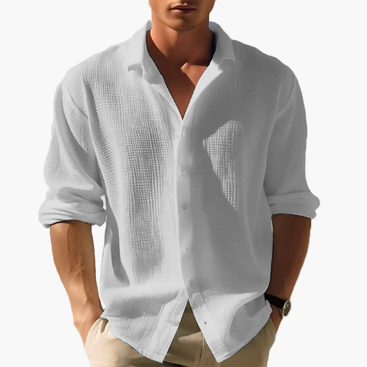 Zeitloses Freizeithemd für Männer. Dieses stilvolle Langarmhemd passt perfekt zu jedem Casual-Outfit im Frühling/Sommer.