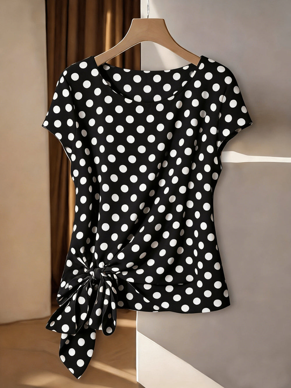 Musterbluse Damen, Boho-Stil, Knoten vorne, perfekt für Freizeit & Urlaub.