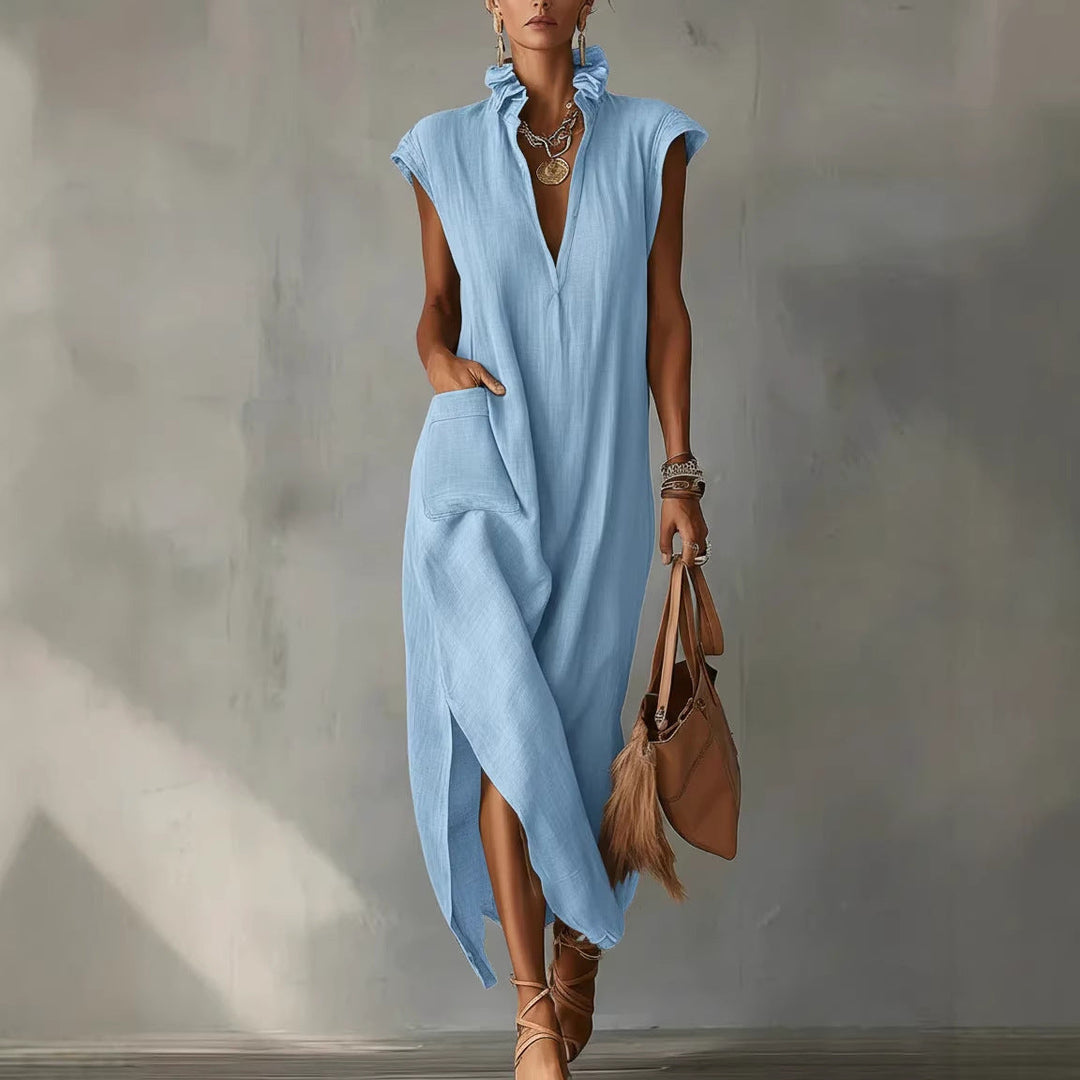 Elegantes, einfarbiges ärmelloses Midi Hemdkleid für Damen, mit lockerer Passform, ideal als Freizeitkleid.