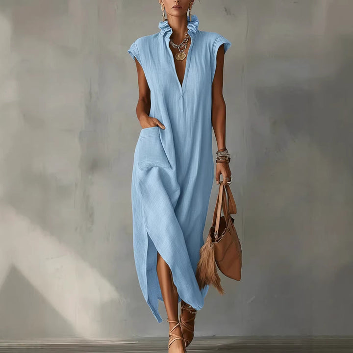 Elegantes, einfarbiges ärmelloses Midi Hemdkleid für Damen, mit lockerer Passform, ideal als Freizeitkleid.