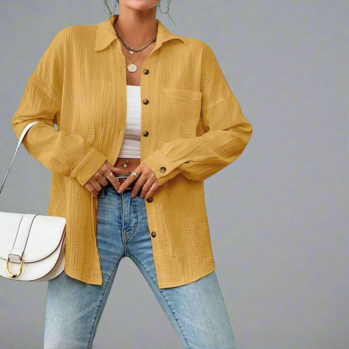 Komfortable Damen-Oversize-Bluse mit Langarm. Modisch und luftig. Perfekt für den Frühling & Sommerlook.