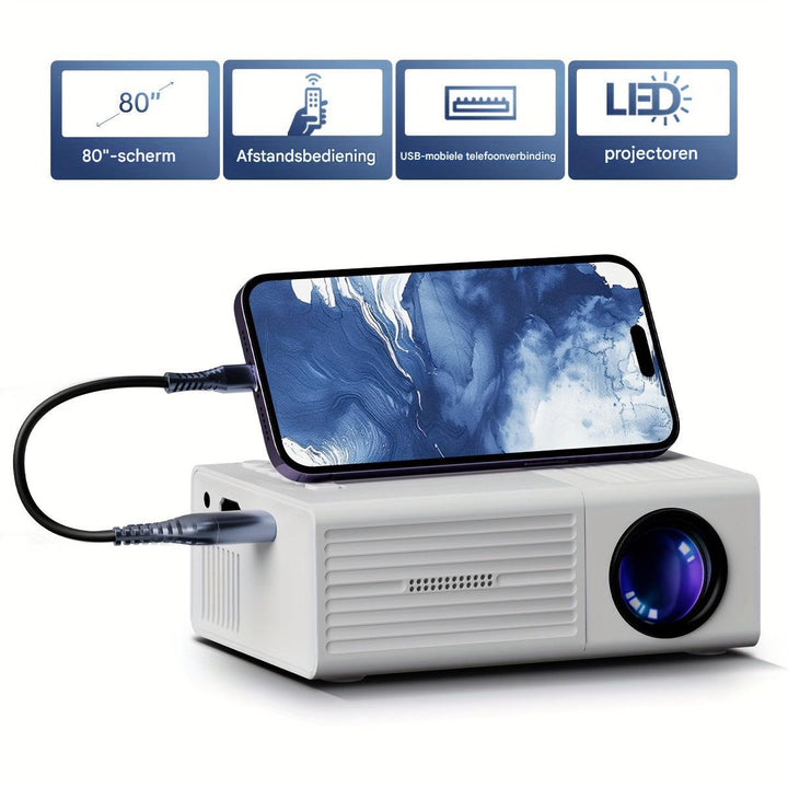 Hochauflösender Miniprojektor mit HDMI/USB-Anschlüssen, liefert klare Bilder für Heimkino & Gaming.