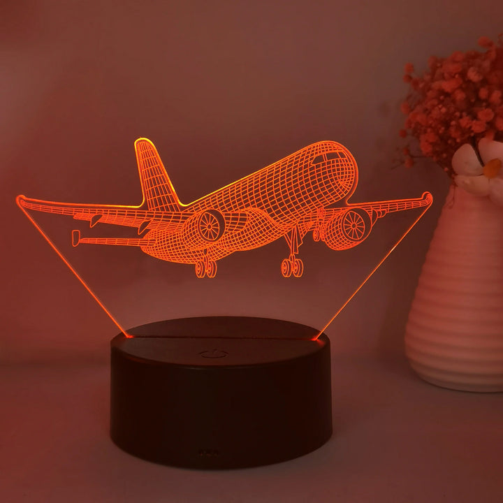 Kinderzimmer 3D LED Nachtlicht Flugzeugmodell als Schlaflicht. USB-betrieben, mit Farbwechsel-Funktion.