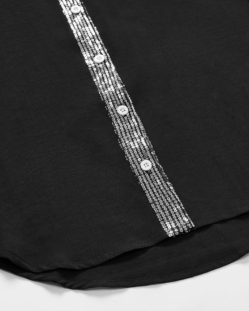 Modisches Damen Pailletten Top in Schwarz, lockere Passform, glitzernd, für Freizeit und festliche Events.
