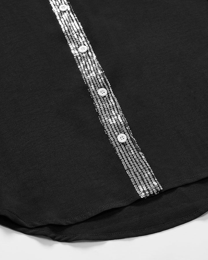 Modisches Damen Pailletten Top in Schwarz, lockere Passform, glitzernd, für Freizeit und festliche Events.