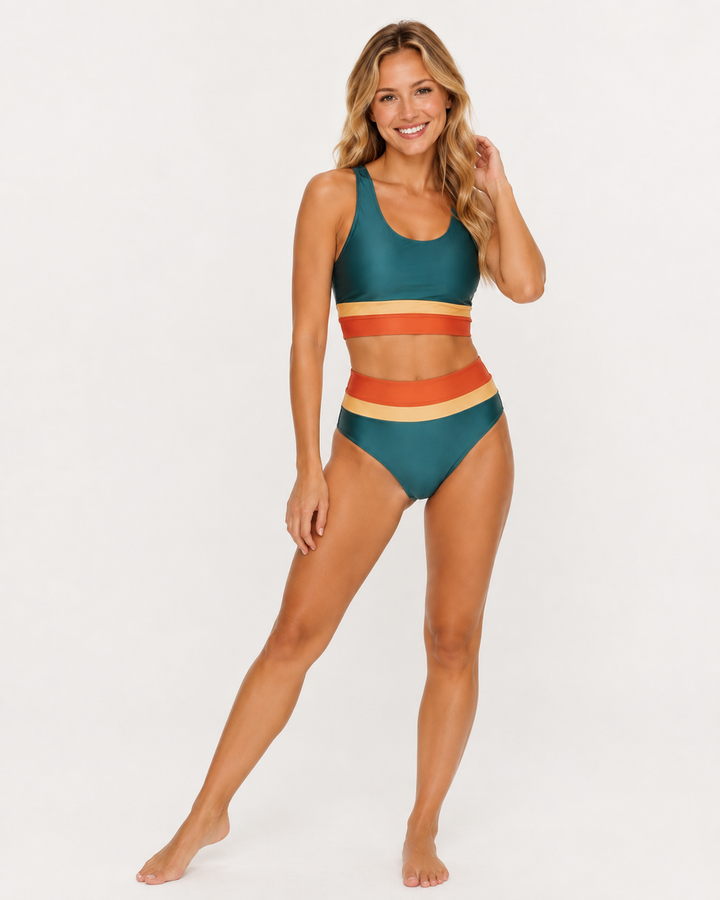 Damen gestreifter Zweiteiler Badeanzug im Weste-Stil, modische Schwimmkleidung für Sommer & Pool.