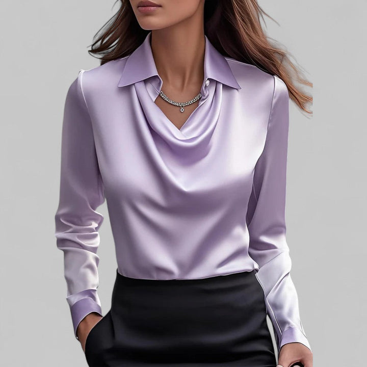 Stilvolle Damen Bluse mit bequemem Wasserfallausschnitt. Schickes Langarm Oberteil, bürotauglich & vielseitig.